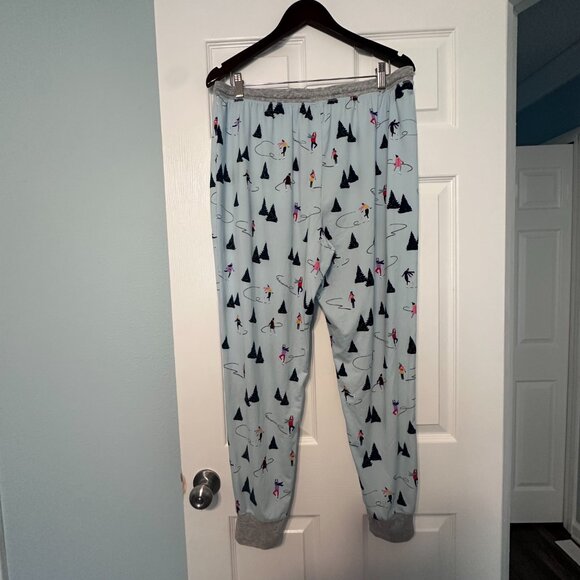 Kate Spade Holiday Christmas Skating Winter Blue Gray Jogger Pajamas Size XL - Picture 10 of 12